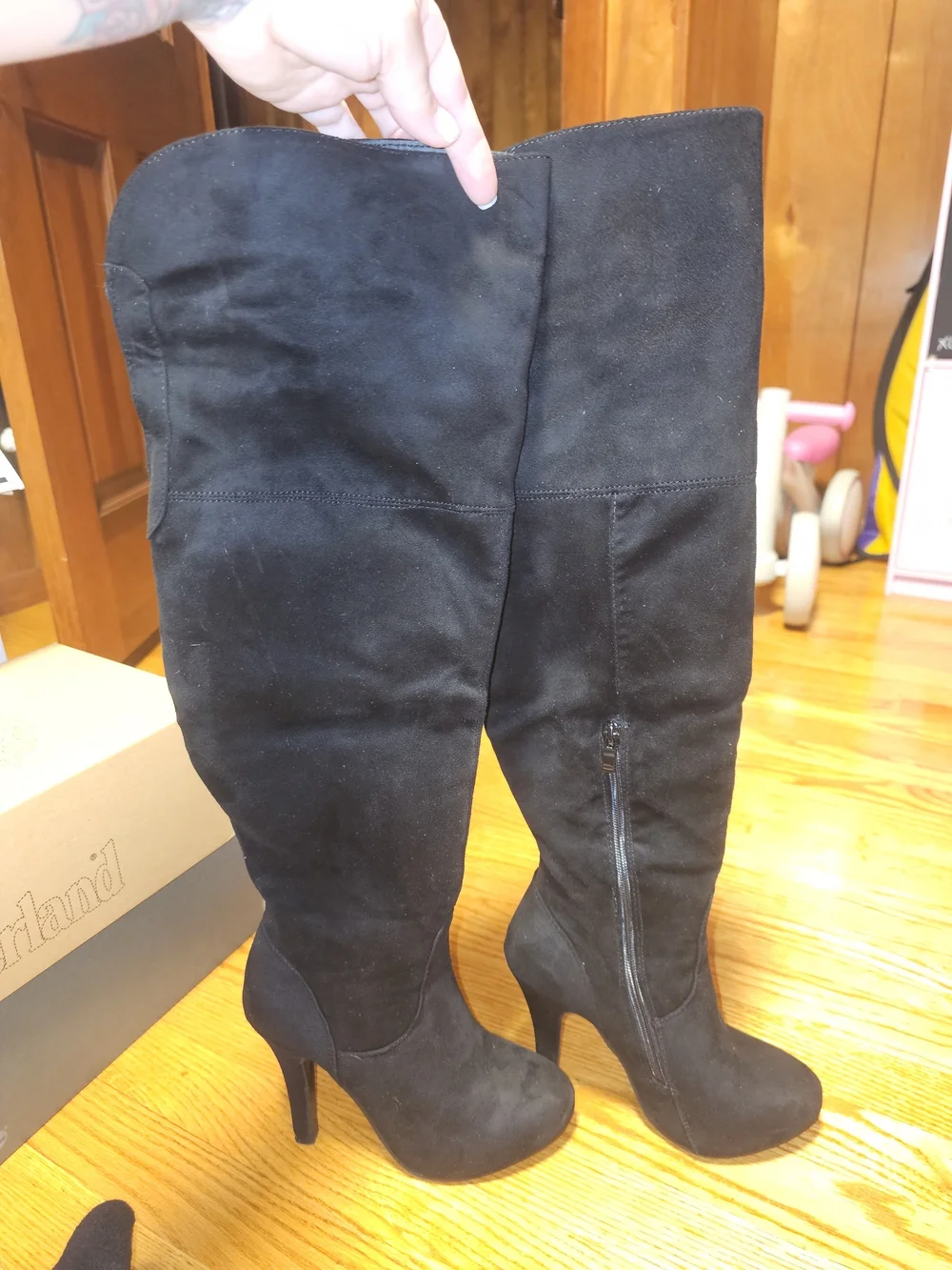 Black Suede Over-the-Knee Stiletto Boots - WOMEN'S SIZE 6